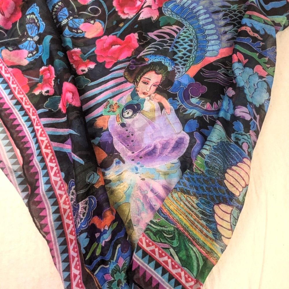 HALE BOB Scarf Geisha Floral Asian Inspired Graphics